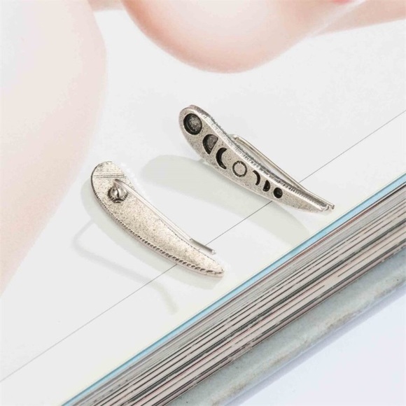 Silver Tone Crescent Moon Phase Climber Earrings - Picture 6 of 7